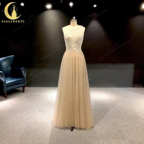 Rhine Real Zuhair Murad Champagne Beads A-line Luxurious vestidos de fiesta Evening Dress Long вечернее платье