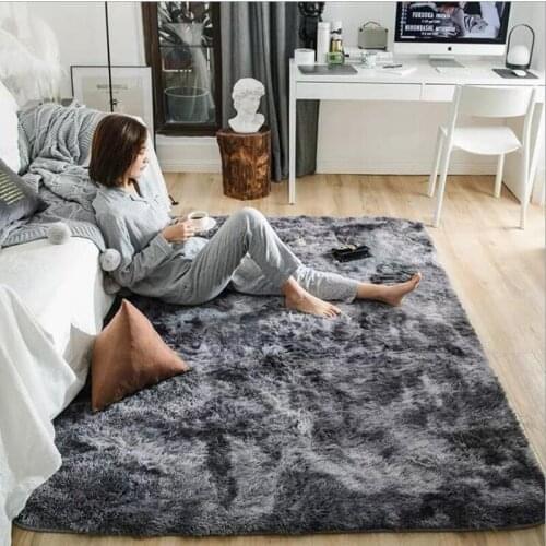 Luxury Rectangle Variegated Tie-dyeing Gradient Carpet Long Plush Fur Plain Fluffy Soft Area Rug Living Room Kids Rugs