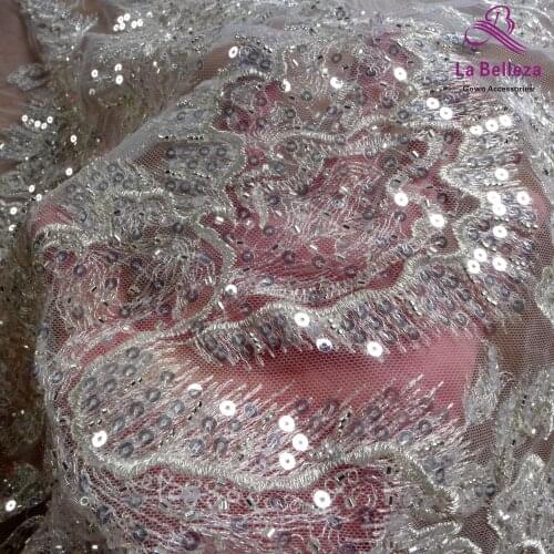 2021 new Silver wedding lace fabric,silver sequins beaded lace,gown lace,large patterns,sequins lace fabric 1 yard