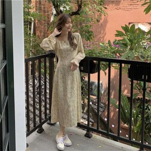 Print Chiffon Floral Slim Women Dresses All-Match 2021 Hot Stylish V-Neck Brief Casual Loose Long Dress A104