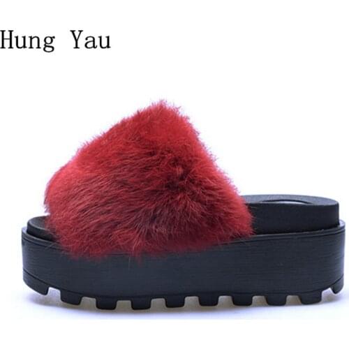 Women Flips Flops 2018 Winter Warm Fur Shoes Woman Slippers Fashion Platform Female Slides Shoes Woman Flat Slippers Women