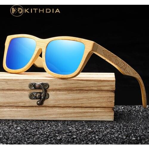Kithdia Brand Design Handmade Natural Wooden Bamboo Sunglasses Luxury Sunglasses Polarized Wooden Oculos de sol masculino