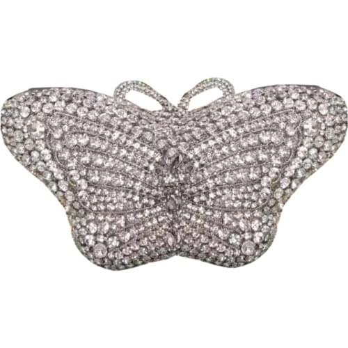 The latest design butterfly shape single shoulder latest crystal diamond chain dinner bag rhinestone wedding party dinner bag