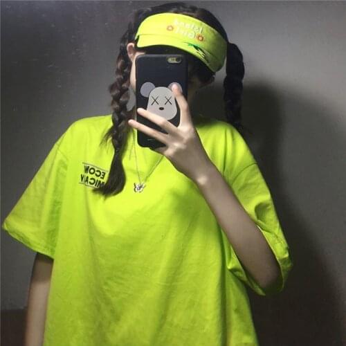 Harajuku Y2K Tops Fluorescent green kawaii oversized T Shirt summer clothes for women Gothic tee shirt female Punk T-shirts