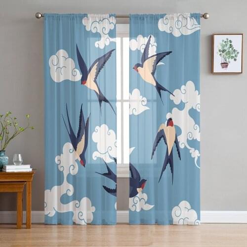 Chinese Style Auspicious Clouds Swallow Tulle Curtain Voile Transparent for Bedroom Living Room Kitchen Sheer Window Curtains