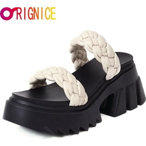 Orignice Summer Slippers Fashion New Women Sandals Solid Color Open Toe Woven Platform Thick Heel Outdoor Beach Casual Shoes