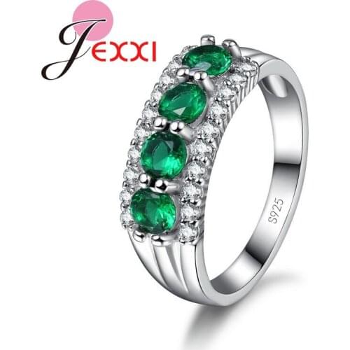 New Style Silver Band Jewelry Women 925 Sterling Silver Wedding Rings Brand Green CZ Crystal Finger Ring Engagement