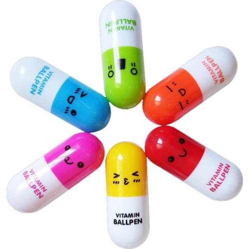 1 Pcs Ball pen creative stationery cartoon expression cute smiling face capsule pill ballpoint pen