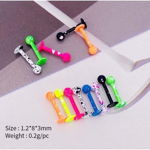 10Pcs/Lots Rainbow Surgical Stainless Steel Lip studs Ring Barbell1.2*8*3mm Labret For Women Men Lip Piercing Jewelry