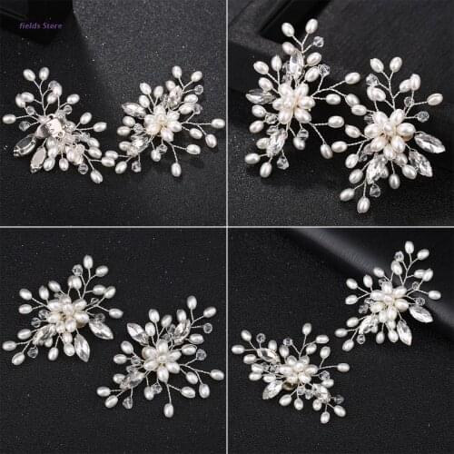 2Pcs Elegant Fashion Rhinestone Pearl Shoes Clips Flower Dress Hat Wedding Party