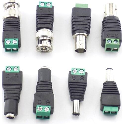 5pcs BNC DC male female power supply Connector 5.5X2.1MM Connectors Coax Cat5 adapter 12V Male CCTV Camera for Led Strip Light
