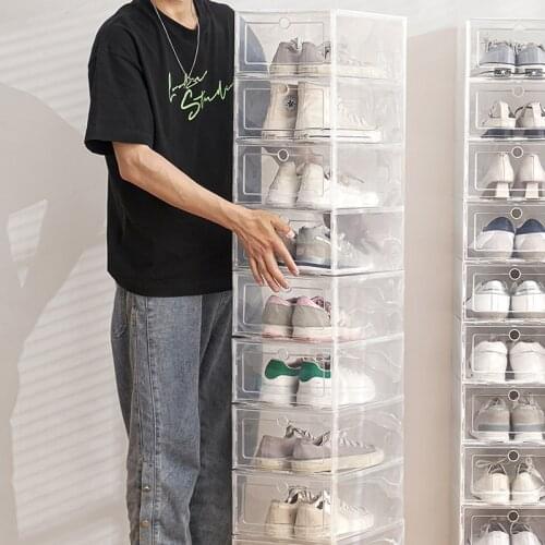 6pcs combination shoe cabinet Transparent Stackable storage shoes box thickened dustproof shoe organizer box Hard Case
