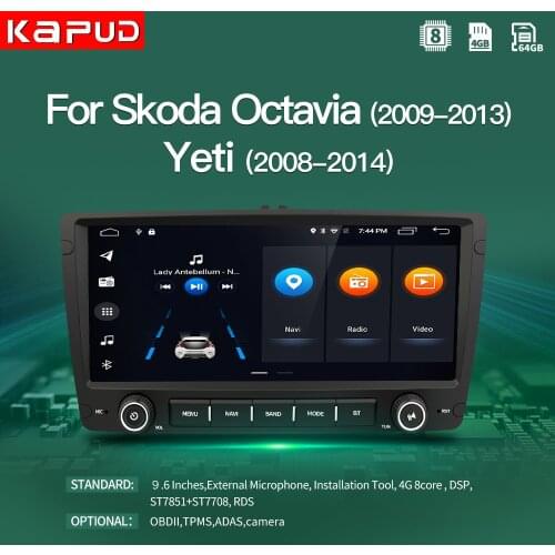 Kapud Android 10 Auto Radio For SKODA/Yeti/Octavia 2009 2010 2012 Hexa Core RAM 4G Car Multimedia DVD Player GPS DVR