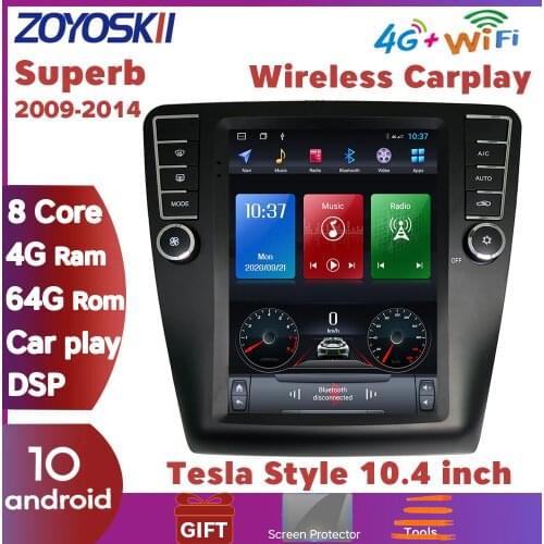 Android 9.0 os 10.4inch Car Multimedia GPS For skoda superb 2009-2014 Radio Vertical screen carplay Tesla style