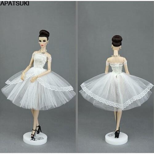 White Lace Handmade Short Tutu Dress For Barbie Doll Outfits Princess Evening Party Gown Skirt Bridal Dresses Doll Accessories