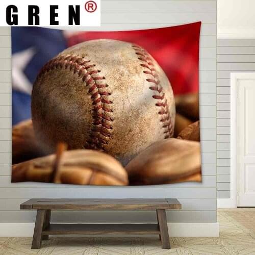 GREN Baseball Glove Sport Tapestry Hanging Covering Rugs Background Cloth Beach Mat Blanket Art Bedroom Living Home Decor