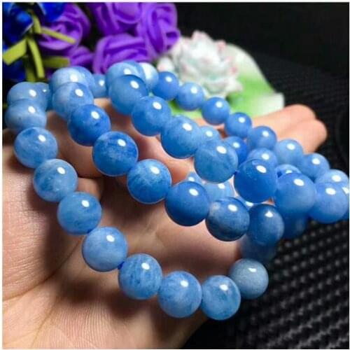 Natural Blue Aquamarine Gemstone Crystal Round beads Bracelet 11-10.3mm AA