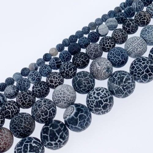 Black Onyx Natural Stone Beads Dull Polish Fire Dragon Veins Round Loose Beads 4 6 8 10 12mm for Jewelry Making Bracelet DIY