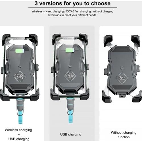 Phone Holder Motorcycle QC3.0 Wireless Charger Handlebar Bicycle Bracket Quick Charge USB Charger GPS Mount Bracket Phone Stand