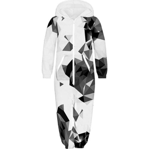 Geometric Animal Lion Mermaid 3D Printing Children Jumpsuits 2020 Kids Hooded Loose Overalls Girls Boys Jumpsuit with Pockets