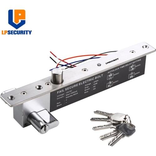 LPSECURITY DC12V Electric Drop Bolt Lock Key Open Fail Secure NO W/ Cylinder Time Delay