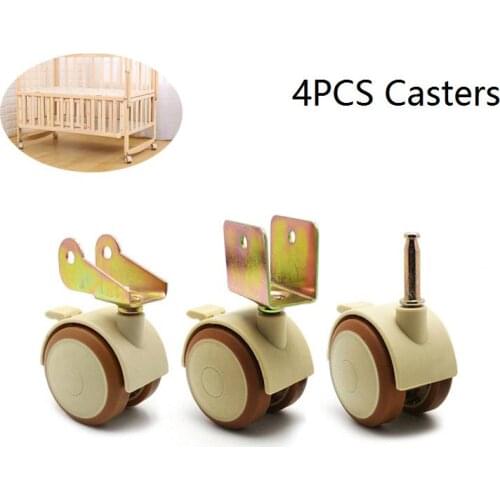 4PCS Furniture Fittings Soft Rubber Mute Crib Swivel Casters Wheels For Chair Trolley Baby Bed Cabinet With Brake Splint Wheel