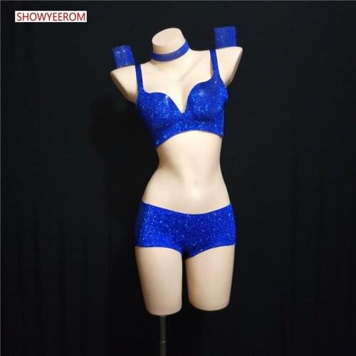 Sexy lingerie Glisten Bra Short Outfit Nightclub bar DJ singer Ds costumes Set drilling Sexy bikini Dance Stage Show Wear