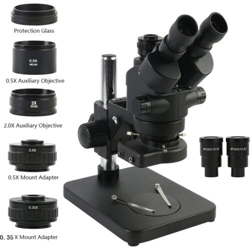 Industrial Lab Simul Focal Trinocular Stereo Microscope Magnification Continuous Zoom 3.5X 7X 45X 90X For Phone PCB Repair