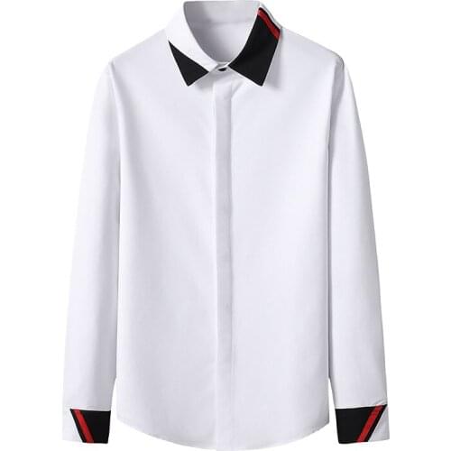 Men Brand Patchwork Long Sleeve Shirt 2020 New Business Casual Slim Fit Dress Shirt Men Party Wedding Social Shirts Male Chemise