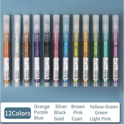 12 Colors Glitter Metallic Marker Pens Set Paint Pens for Black Paper Drawing Painting Journal Diary Card Making DIY Craft