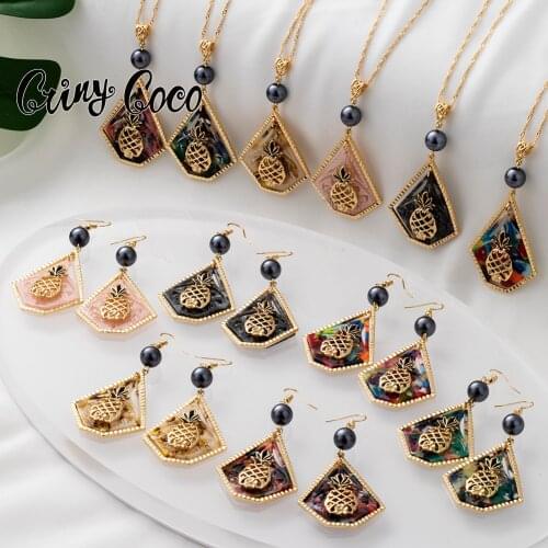 Cring Coco Pineapple Necklace Set 2021 New Designer Hawaiian Polynesian Pink Acrylic Guam Jewelry Drop Earrings Sets for Women
