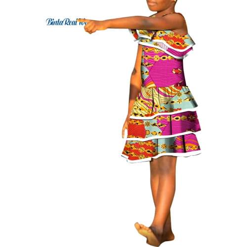 2021 New Fashion Girls Dresses Bazin Riche African Print Ankara Dresses for Lovely Children African Children Clothing WYT670