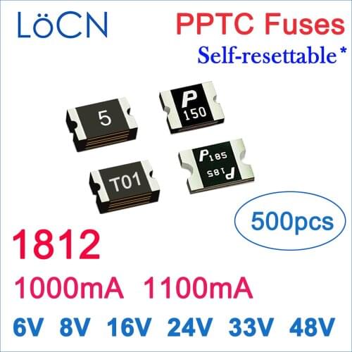Fuses PPTC 1812 1A 1.1A 1000mA 1100mA 6V 8V 16V 24V 33V 48V SMD self Resettable Made in china high quality 500pcs