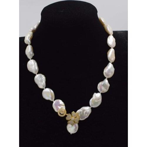 Freshwater pearl flat baroque 15-20mm necklace nature beads wholesale 18inch