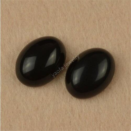 Sale 3x4~13x18mm Black Color Glass Oval Shape Cabochon Flat Back Bottom Loose Glass Stone Synthetic Gemstone For Jewelry