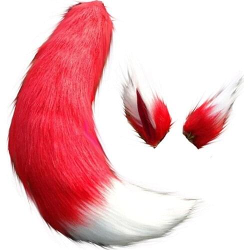 Halloween Fox Tail With Ears Cosplay Props Japan Anime Inu x Boku SS Spice and Wolf Holo Red with White Patchwork Tails and Ears