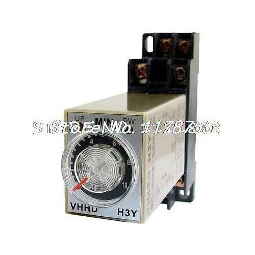 AC 220V 10Min 0-10 Minute Delay Timer Time Relay H3Y-2 + 8 Pin DIN Rail Socket