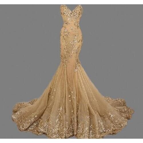 Robe de soiree Gold Mermaid Evening Dress vestido de festa Custom Made Sweetheart Mermaid Long Evening Dresses Sexy Bride Gown