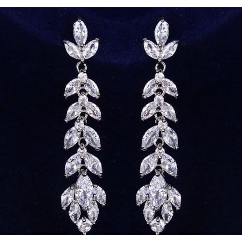 Ekopdee Luxury Vintage Leaf Zircon Long Earrings For Women Exquisite Crystal Earring Female Engagement Wedding Party Jewelry New