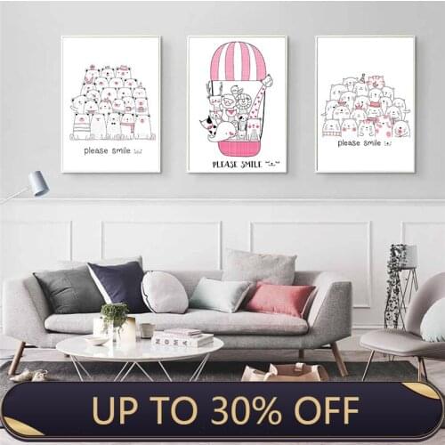 Cartoon Cute Animal Nursery Home Decor Nordic Canvas Painting Kids Bedroom Wall Print Poster Minimalist Lovely Sweet Picture