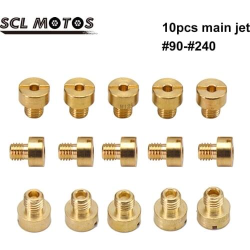 SCL MOTOS 10pcs Motorcycle Carburetor Main Jets Set Thread Injector Nozzle #90-#240 For HS40 HSR42 TM36 VM16 VM29 Carb Moto