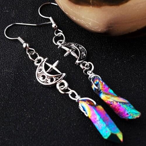 Clear Quartz Moon Earrings - Boho, Witchy, Natural Stones, Esoteric, Celestial 1 Pair