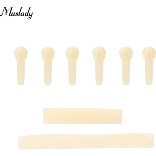 Muslady 6 String Martin Guitar Bone Saddle Preslotted Bone Nut and 6pcs Bridge Pins Kit for Acoustic Electric Guitar Accessories