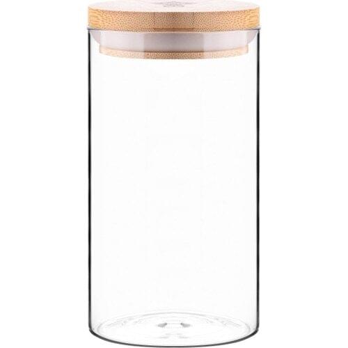 Queens Kitchen Borasilikat Glass 1000ml Lux Bamboo Storage Container With Lid
