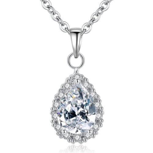 Top Quality Jewelry Natural Gemstones Moissanite Zirconia Silver Color Engagement Chain Pendant Necklaces Gift For Girl Woman
