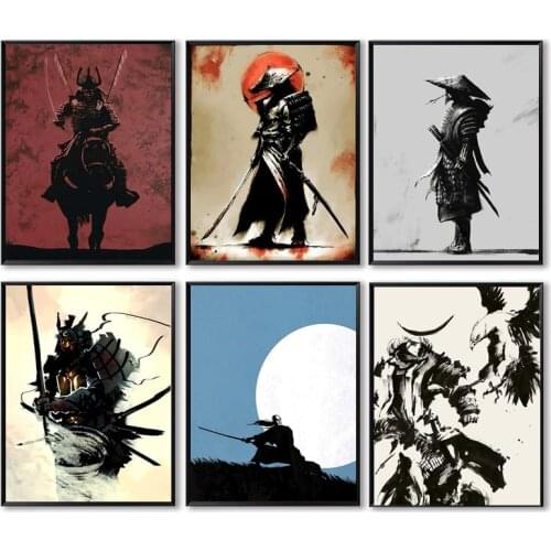 Japanese Samurai Warrior Wall Art Oil Paintings Printed on Canvas Modern Home Decorations Pictures Posters Living Room Mural