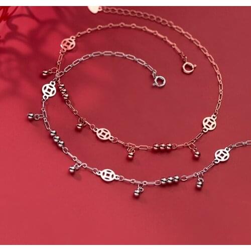 Copper Coin Woman Anklets Beads Bracelets On Leg 925 Sterling Silver Socks Foot Chain Jewelry Decoration Fashion Gift