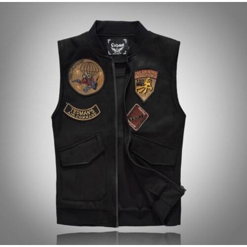 Spring Autumn 2018 Black Solid Color Denim Vest Mens Punk Rock Style Waistcoat Motorcycle Sleeveless Jacket
