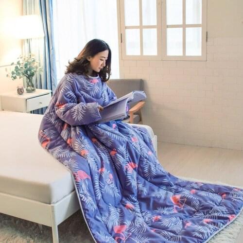 Flamingo Pattern Sleeves Winter Thick Warm Family Blanket Cape Cloak Nap Blanket Dormitory Mantle Covered Blanket Christmas Gift