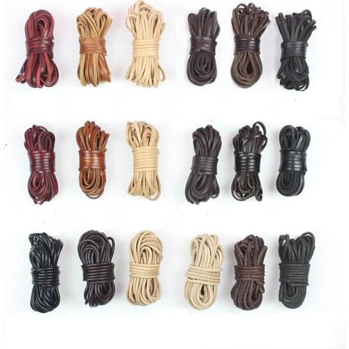 2 Meters 100% Genuine Cow Leather Cord String Black Brown Color 3mm Round Flat Real Leather Rope for DIY Jewelry Making Findings